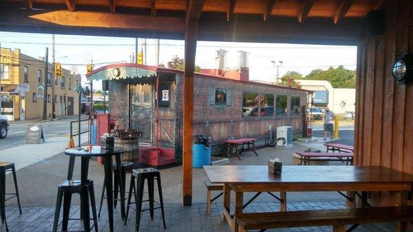 Shot of side of rail car from the pavilion.