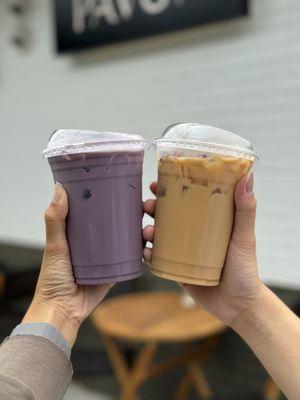 ig: @whatsviveating  |  ube latte and vanilla rose latte