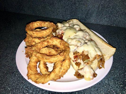 Southwestern chicken philly with onion rings