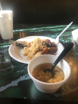 Egg Drop Soup, Generals Chicken (Sweet and Spicy)