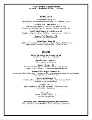 New dinner menu 11/26/22