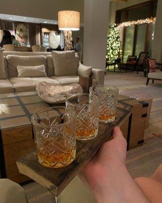 Whisky flight at hotel bar