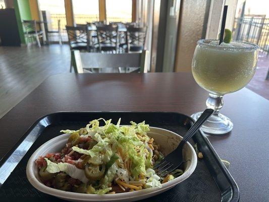 Black bean and chicken bowl with a frozen margarita!