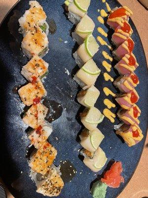 Left to right: Diva roll, Corona roll, Mafia roll. Requested wasabi mayo from all 3 to be on the side