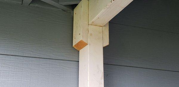 Front awning, completed job. Painted it white, then cut the wood, then nail it up, leave greasy fingerprints, leave the wood exposed.