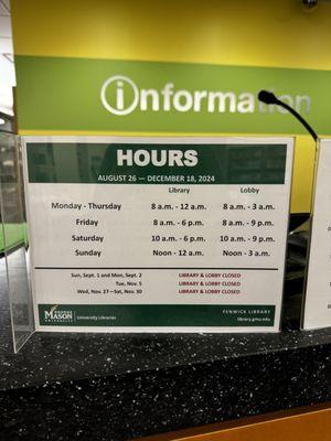 Current Business hours as of 08/26/2024