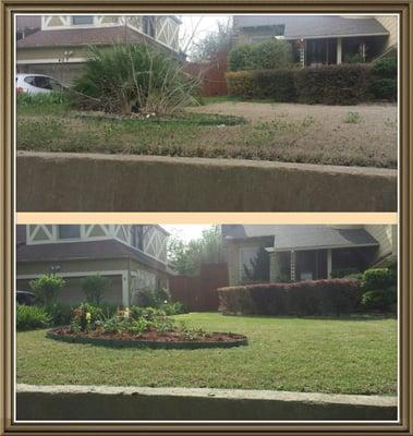 Before and after on recent flower bed job.