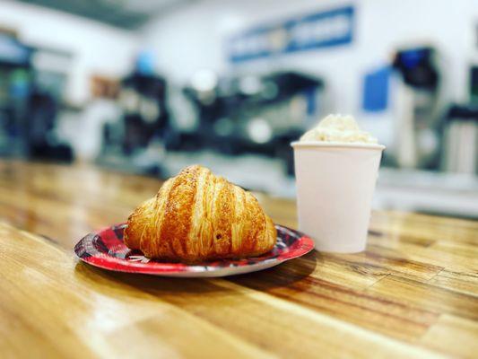 Ham & Cheese Croissant and Cappuccino with Homemade Whipped Cream