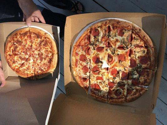 Two tasty pizzas from South Street Pizza House. Large pepperoni & mushroom and small bacon. - July 29, 2018