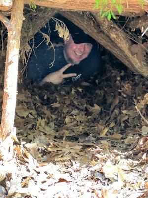 Primitive winter shelter that we rebuilt together as a class.