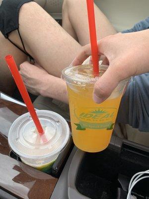 Yummy drinks we got from the drink bar in the back! Horchata and passion fruit agua Fresca ~$5 for both