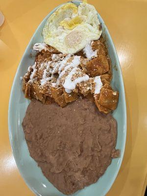 Chilaquiles Rojos I requested mine with no rice just beans and sunny side up egg