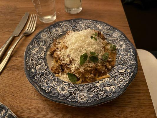 Saffron Spaghetti Bolognese - pork, veal, rosemary, fennel, parmigiano reggiano - $28