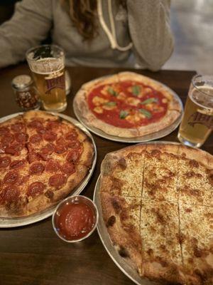 Pepperoni, breadsticks, margherita pizza