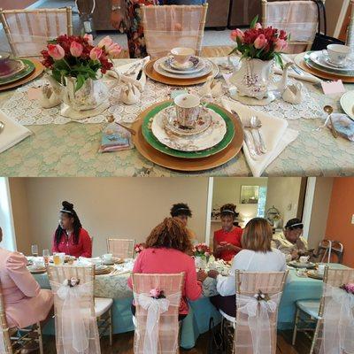 Vintage Glam Rentals! Vintage Glam organized a beautiful Birthday Tea Party for a client in her home for family and friends.  Pinkies Up!