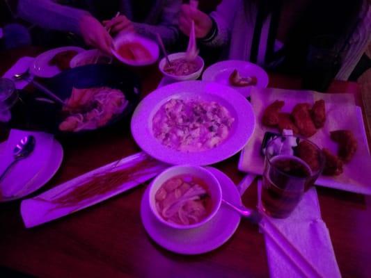 Boiled rice cakes with carbonara sauce. Wings