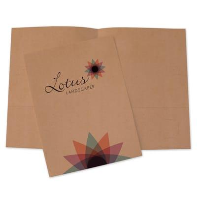 Recycled Kraft Presentation Folders. Available in 9x12, legal, or mini sizes. Perfect for eco-friendly businesses.