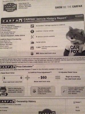 Here is the CARFAX Morlans representative kept shoving in my face when selling the car. Look where it said no damage. They lied