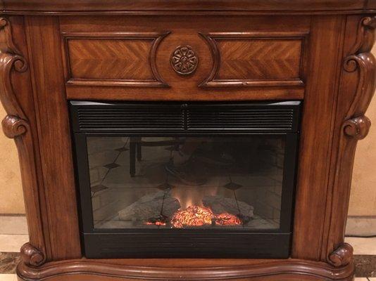 Fire place puts out nice clean heat. Perfect for the person that is always cold at the table!