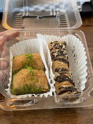 Baklava and pistachio rolls