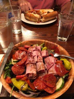 Portions did not disappoint! Large antipasto salad and an eggplant parm sub