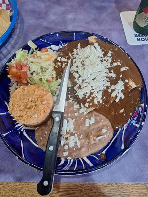 The cheese enmoladas were so good, the mole was just spicy enough and the rice and beans were also good.