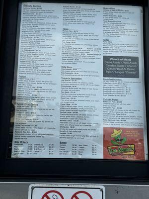 Menu posted on drive-through window