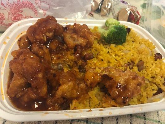 General Tso's chicken and pork fried rice