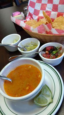 Chips, salsa and soup