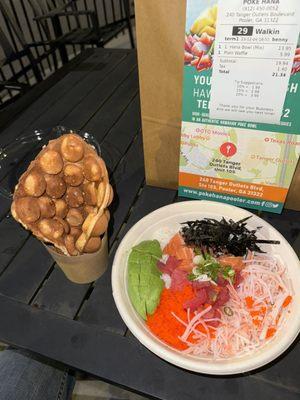 1x Hana Poke Bowl, 1x Plain egg waffle