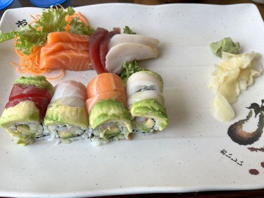 Rainbow roll and sashimi