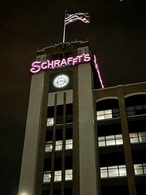 The Schrafft's Building which once housed the Famous Candy Factory once again lights up the night skies of Boston