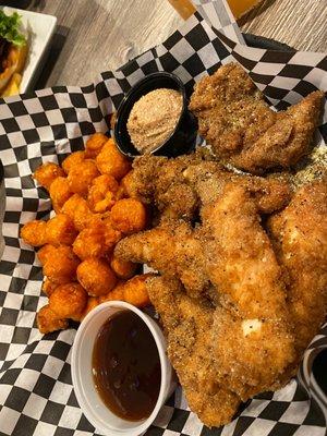 Friday night special $9  Chicken Tenders w/ sweet potato tots