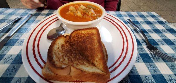 Vegetable soup with add on grill cheese sandwich