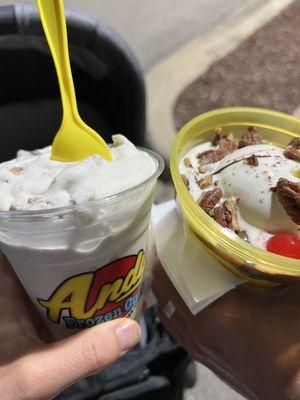 Key lime pie concrete with waffle cone pieces added and turtle sundae