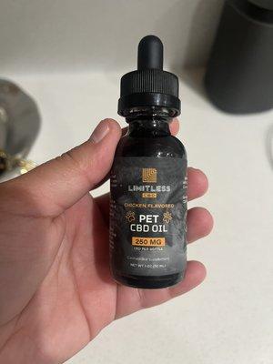 250Mg CBD oil in chicken flavor for my frenchie who gets sever seizures 10/10