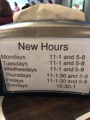 New hours (4/26/17)