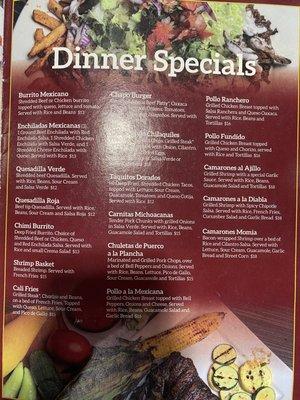 Dinner menu