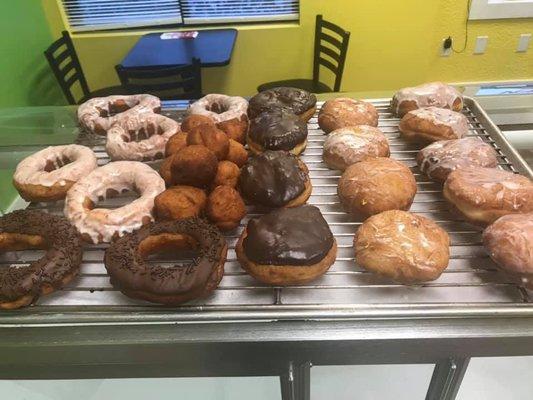 Lemon filled vanilla and chocolate donuts