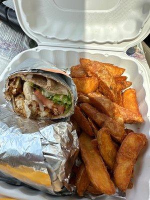 Chicken wrap and Fries