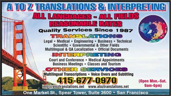 Quality Linguistic Services Since 1987 by Certified linguists