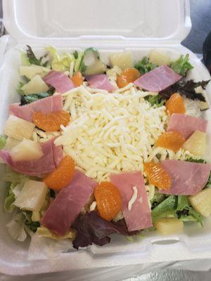 Hawaiian delight salad (bacon on the side) great with their house (sweet and sour poppyseed) dressing