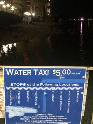 Water taxi locations and price