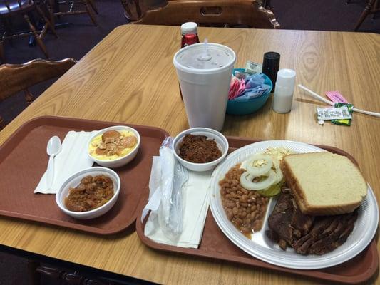 3 meat plate, banana pudding, peach cobbler