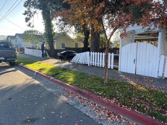 Car through front fence.