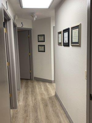 A view down the hallway of our beautiful new clinic