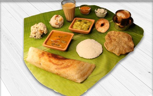 Our unlimited Breakfast combo has Live Dosa Varieties, Live Poori, Live Medu Vada, Idli, Pongal, Kesari, Masala Tea, Madras Filter Coffee