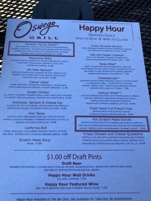 Happy hour menu