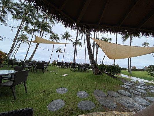 Back view of tiki bar, looking at the beach. Pool/beach of Hyatt Residence Club.