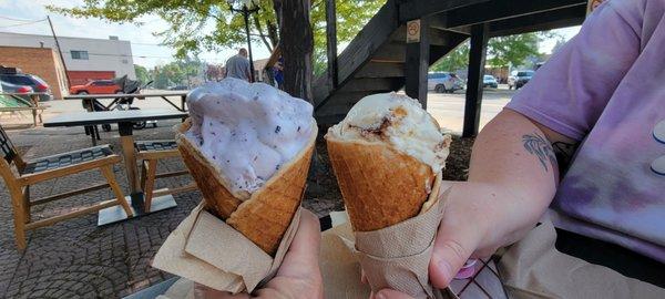 Double Huckleberry cone, and single S'mores cone.  Delish!